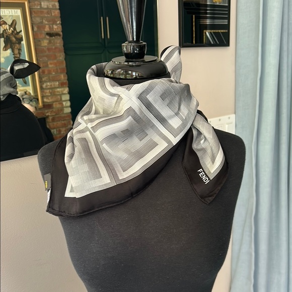 Fendi Accessories - FENDI 🖤 Monochrome Silk Scarf (NWOT)